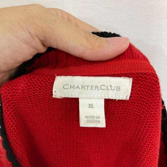 Charter Club size XL Red Black Crew Neck Dog Print Long Sleeve Casual Sweater - Picture 2 of 9